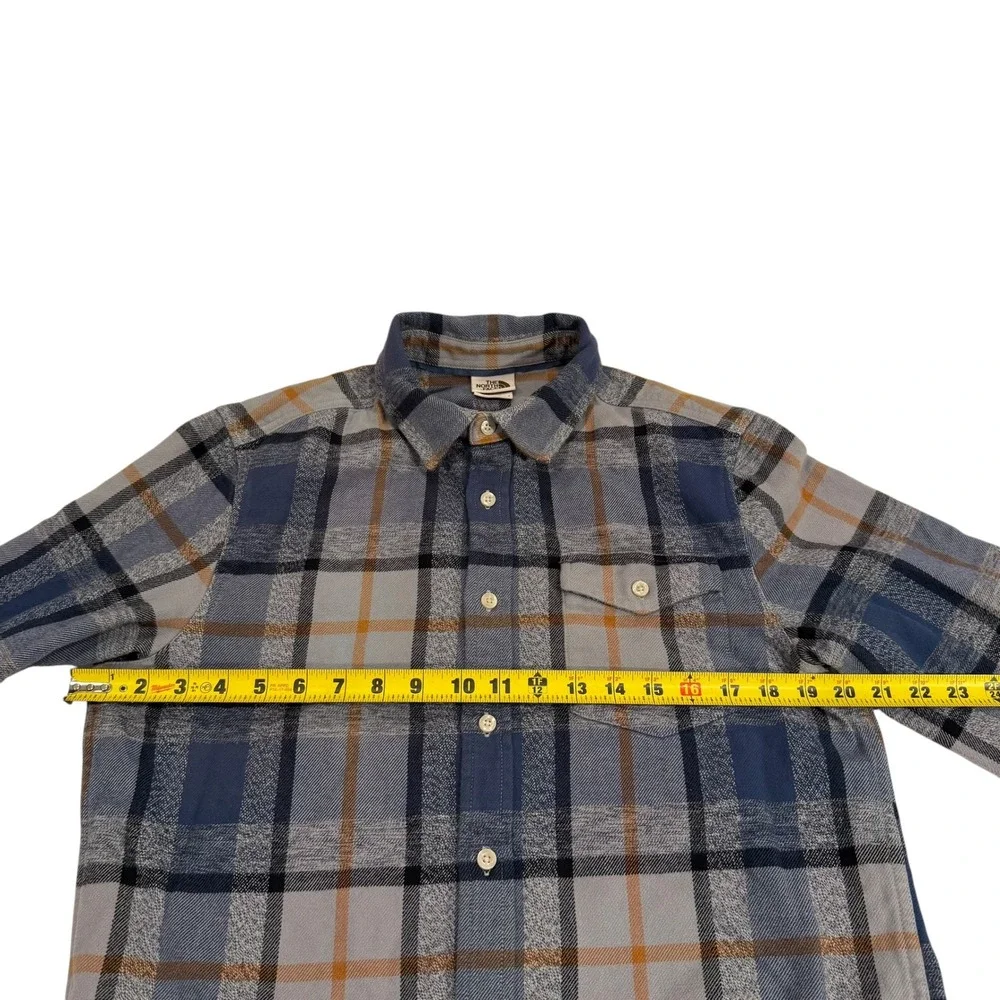 The North Face Mens Plaid Flannel‎ Long Sleeve Button Down Shirt Blue Grey Small